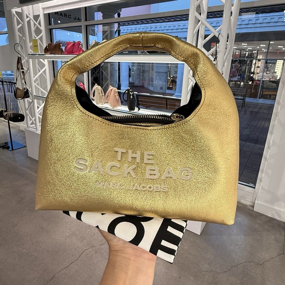 Marc Jacobs Women's The Mini Sack Leather Top Handle Bag Gold Authentic